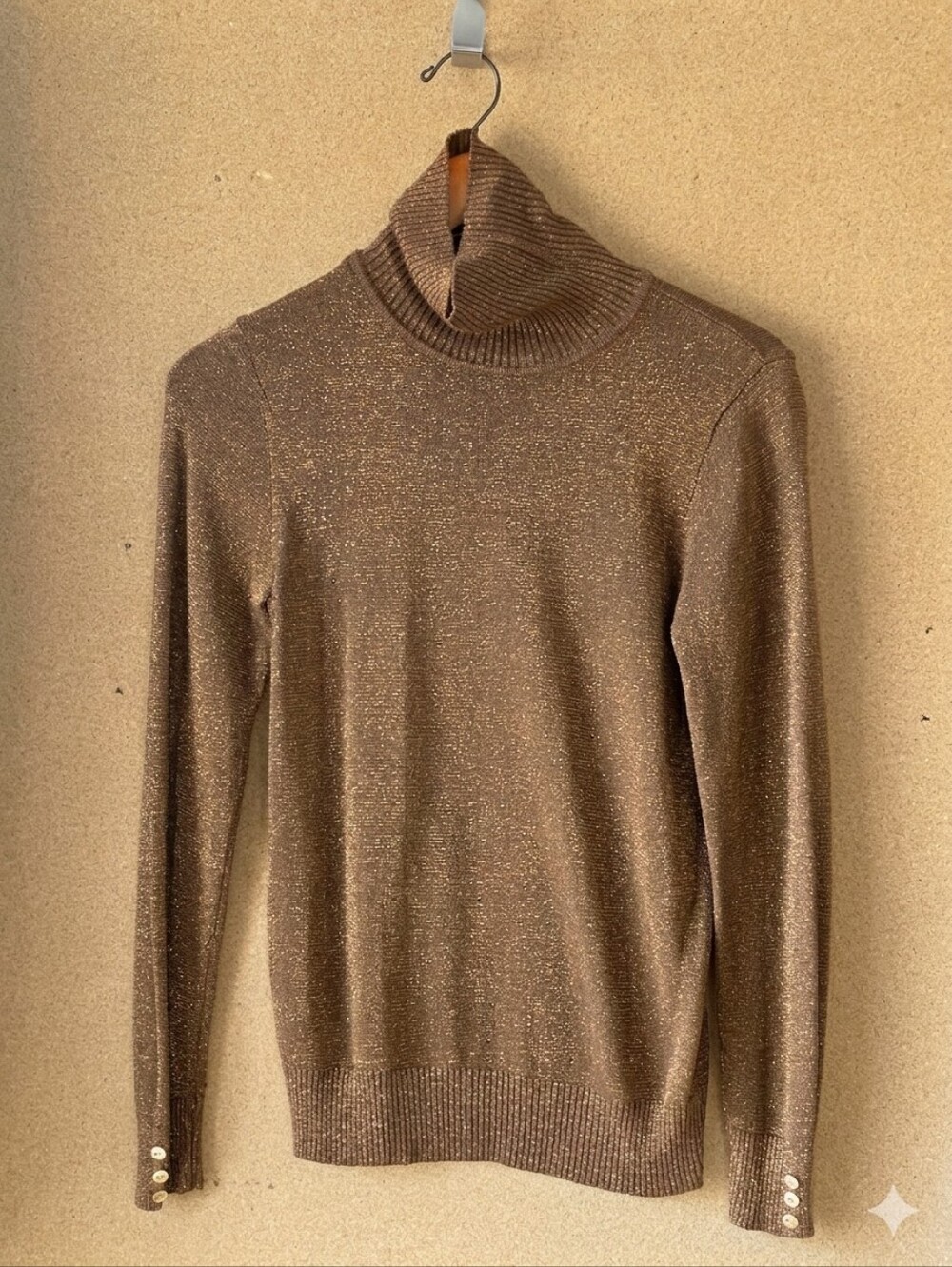 Joseph A. Metallic Gold Shimmer Turtleneck Sweater Size Small Cowl Neck